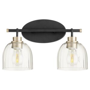 Espy 2-Light Bathroom Vanity Light in Textured Black w with Aged Brass