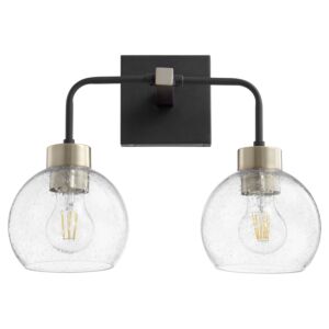 Lacy 2-Light Bathroom Vanity Light in Textured Black w with Aged Brass