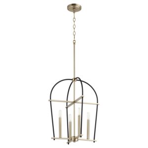 Espy 4-Light Entry Pendant in Textured Black w with Aged Brass