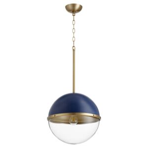 Sphere Pendants 1-Light Pendant in Blue w with Aged Brass