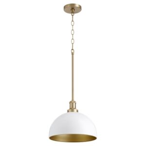 876 Dome Pendants 1-Light Pendant in Studio White w with Aged Brass