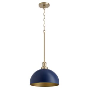 876 Dome Pendants 1-Light Pendant in Blue w with Aged Brass