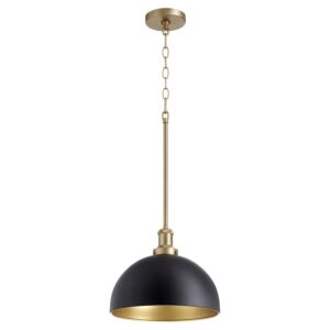 876 Dome Pendants 1-Light Pendant in Textured Black w with Aged Brass