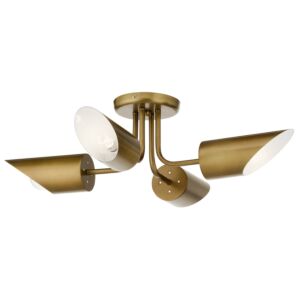 Trentino 4-Light Semi-Flush Mount in Natural Brass