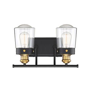 Macauley 2-Light Bathroom Vanity Light Bar in Vintage Black with Warm Brass