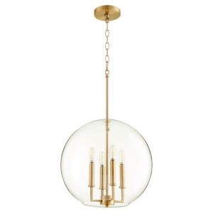 873 Globe Pendants 4-Light Pendant in Aged Brass