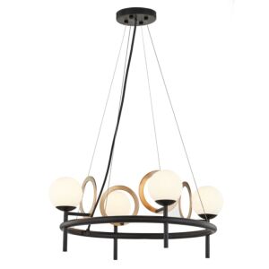 Fusion 4-Light LED Chandelier in Matte Black w with Brass Ring