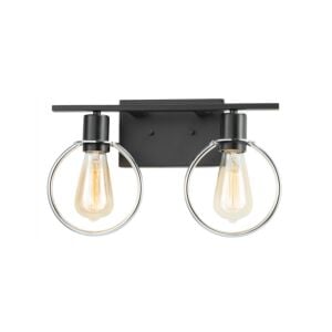 Volta 2-Light Bathroom Vanity Light Bar in Matte Black w with Chrome Ring