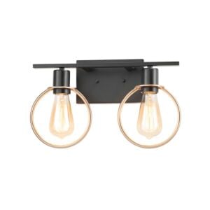 Volta 2-Light Bathroom Vanity Light Bar in Matte Black w with Brass Ring