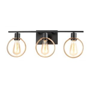 Volta 3-Light Bathroom Vanity Light Bar in Matte Black w with Brass Ring