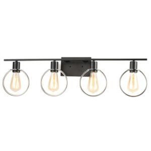 Volta 4-Light Bathroom Vanity Light Bar in Matte Black w with Chrome Ring