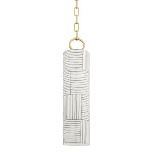 Brookville 1-Light Pendant in Aged Brass with Stripe Combo