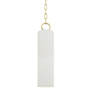 Brookville 1-Light Pendant in Aged Brass with Soft Off White