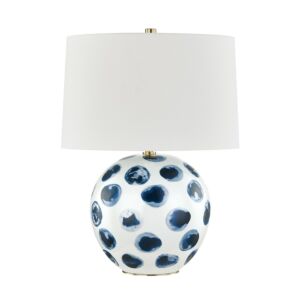 Blue Point 1-Light Table Lamp in White Bisque with Blue Dots