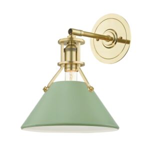 Painted No.2 1-Light Wall Sconce in Aged Brass with Leaf Green Combo