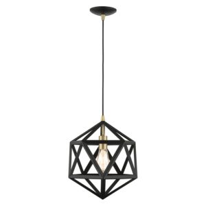 Ashland 1-Light Pendant in Textured Black w with Antique Brasss