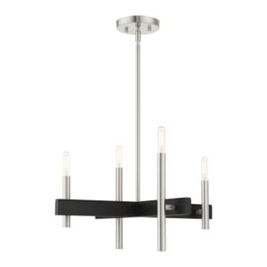 Denmark 4-Light Chandelier in Brushed Nickel w with Blacks