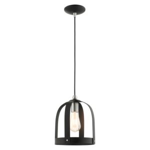 Stoneridge 1-Light Mini Pendant in Textured Black w with Brushed Nickels