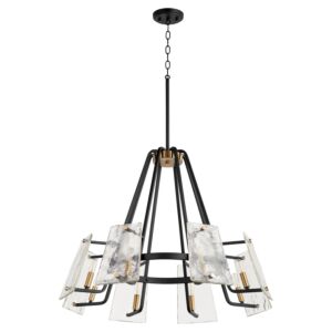 Tioga 8-Light Chandelier in Textured Black w with Aged Brass