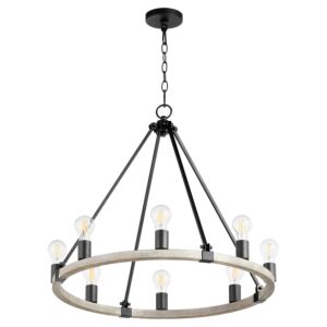 Paxton 8-Light Chandelier in Textured Black w with Weathered Oak Finish