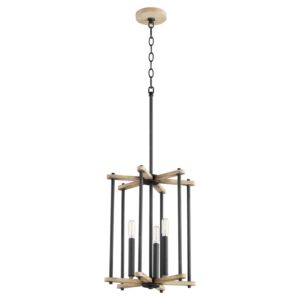 Silva 3-Light Entry in Textured Black w with Weathered Oak Finish