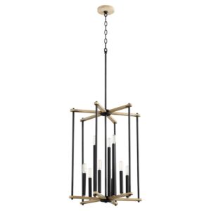 Silva 9-Light Entry in Textured Black w with Weathered Oak Finish