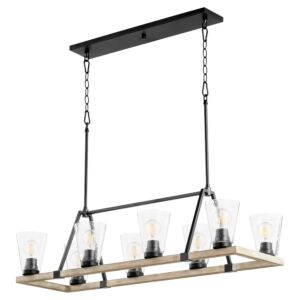 Paxton 8-Light Chandelier in Textured Black w with Weathered Oak Finish