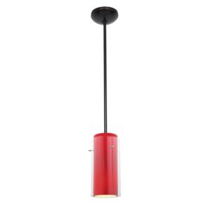 Glass'n Glass Cylinder Clr Red Stem Pendant Light