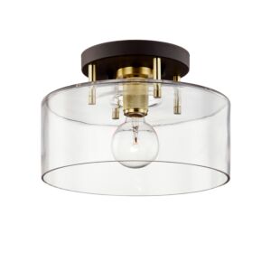 Bergamot Station 1-Light Semi-Flush Mount in Bronze with Brushed Brass