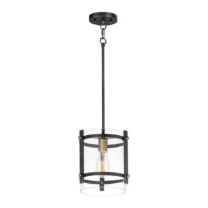 Capitol 1-Light Pendant in Black with Antique Brass