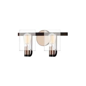 Fusion 2-Light Bathroom Vanity Light Bar in Matte Black w with Brass