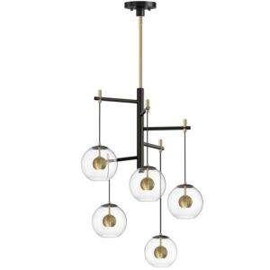Nucleus 5-Light LED Pendant in Black with Natural Aged Brass