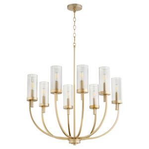 Ladin 8-Light Chandelier in Aged Brass w with Smoke Fluted Glass