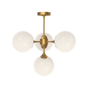 Nouveau 4-Light Chandelier in Aged Gold with Opal Matte Glass