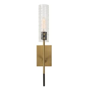 Telesto 1-Light Wall Sconce in Textured Black with Antique Brass