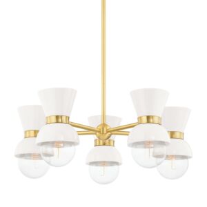 Gillian 5-Light Chandelier in Aged Brass with Ceramic Gloss Cream