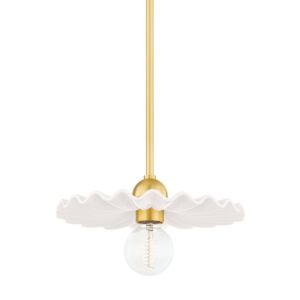 Tinsley 1-Light Pendant in Aged Brass with Ceramic Gloss Cream