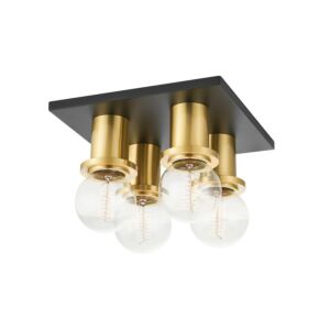 Brandi 4-Light Flush Mount in Aged Brass with Soft Black