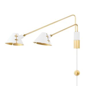 Split 2-Light Wall Sconce in Aged Brass with Soft White