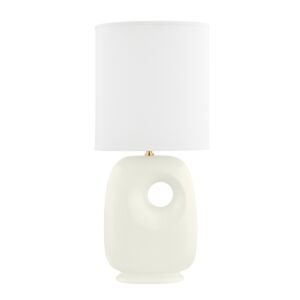 Harbor Park 1-Light Table Lamp in Aged Brass with Satin Ivory