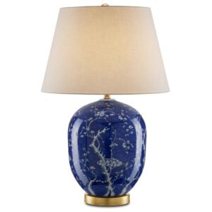 Sakura 1-Light Table Lamp in Blue with White with Gold Leaf