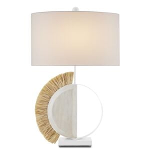 Jamie Beckwith 1-Light Table Lamp in White with Sandstone with Natural