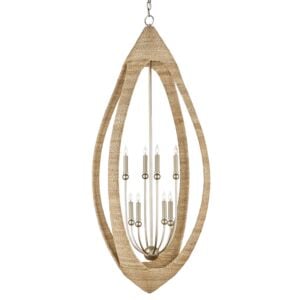 Menorca 8-Light Chandelier in Contemporary Silver Leaf with Smokewood with Natural Rope