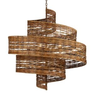 Hiroshi Koshitaka 5-Light Chandelier in Khaki with Natural Rattan