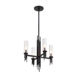 Torres 4-Light Chandelier in Clear Ribbed Glass with Matte Black