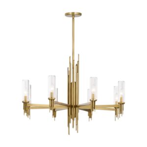 Torres 8-Light Chandelier in Ribbed Glass with Vintage Brass