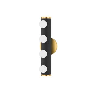 Penny 4-Light Bathroom Vanity Light and Vanity in Aged Brass with Textured Black Combo