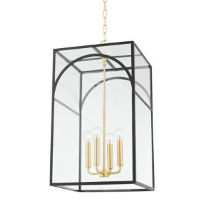 Addison 4-Light Pendant in Aged Brass with Textured Black Combo