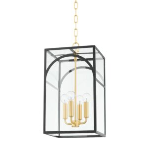 Addison 4-Light Pendant in Aged Brass with Textured Black Combo