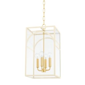 Addison 4-Light Pendant in Aged Brass with Textured Cream